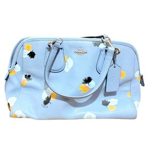 Coach Light Blue Floral Satchel with Yellow, White and Black Accents